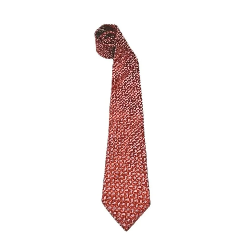Ike Behar New York Tie Red Blue Paisley Men's 100% Silk Necktie Hand Tailored